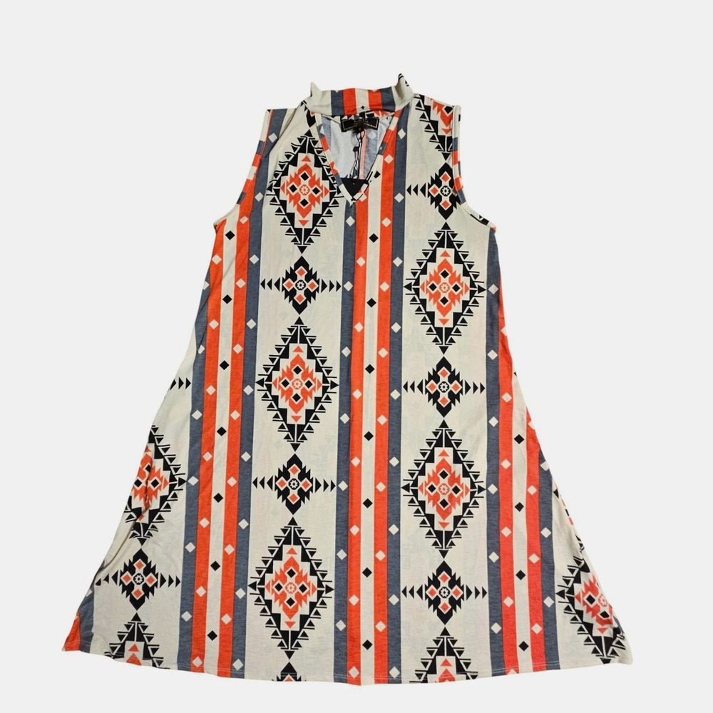 L&B Lucky & Blessed Boho Aztec Tribal Mini Tunic Dress S Southwestern NWT